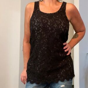 Vintage Y2K Theory women’s sleeveless embroidered lace top w/ gray shell. Size M